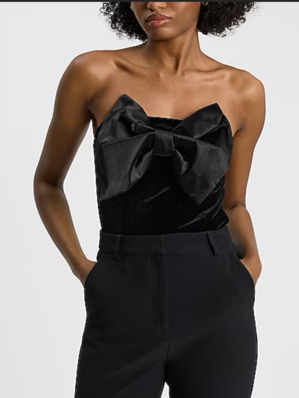 NWT Express Black Strapless Velvet Bodysuit